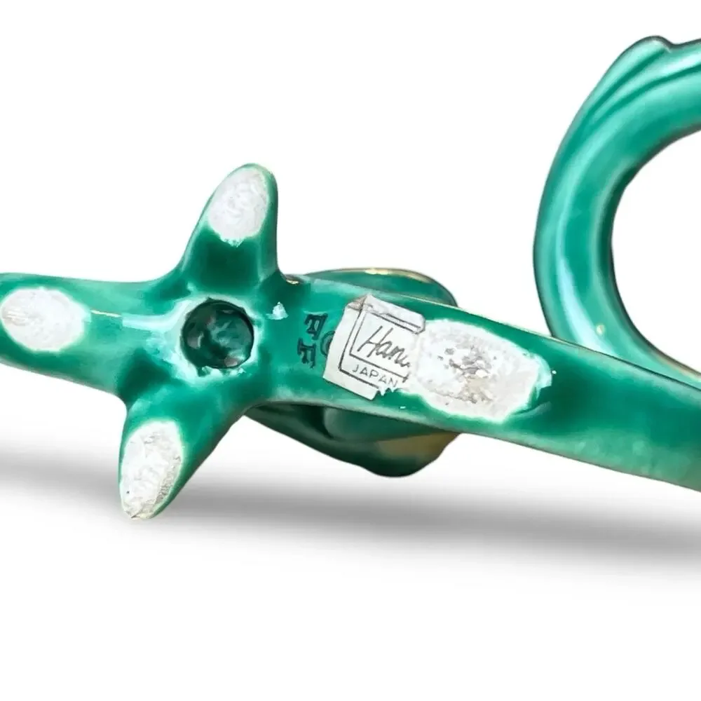 FITZ & FLOYD Vintage Ceramic Parrot Napkin Ring Holder Set Teal Green Bird Decor